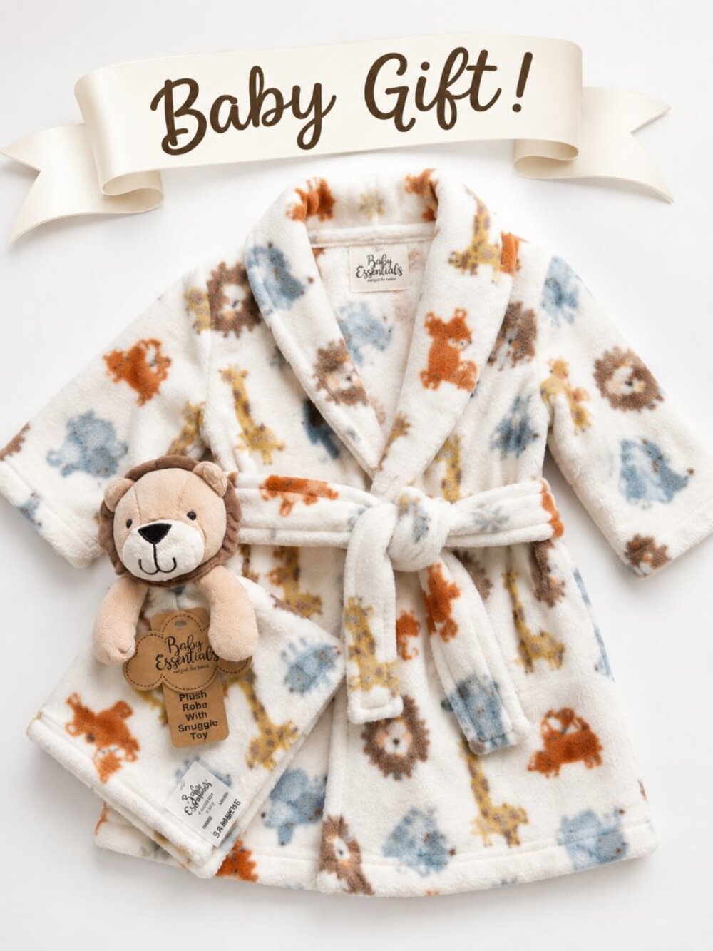 NWT Baby Essentials Plush Robe & Lovey Gift Set Baby Boy 0-9 Months